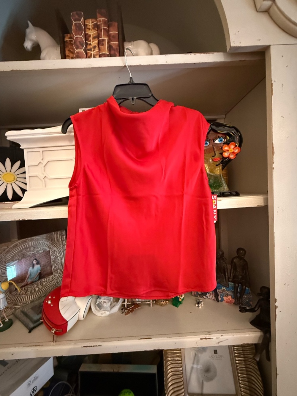 Spanx Small S red sleeveless silky smooth top draped cowl neckline - Picture 6 of 8